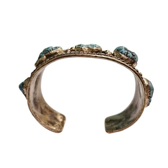 Vintage Diné (Navajo) Turquoise Nugget Sterling Silver Cuff Bracelet - Picture 4 of 6